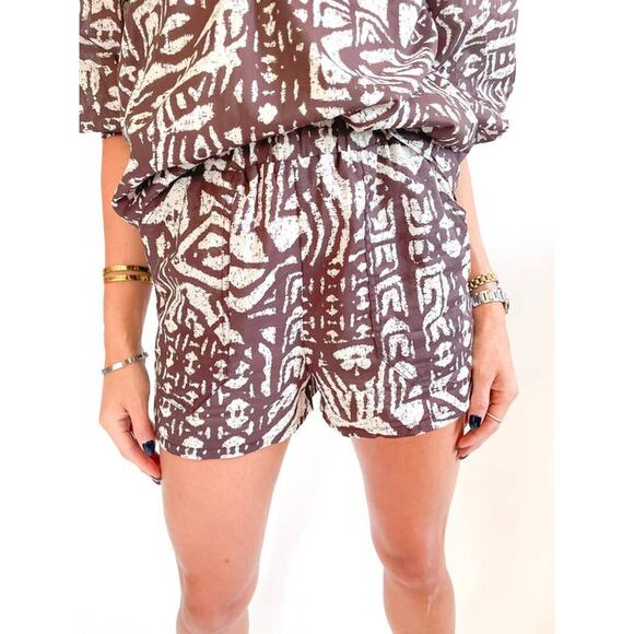 Willa Story Palmer Lined Pullon Pocket Shorts in Brown Multi Tribal WS4010-1 S - Picture 2 of 11